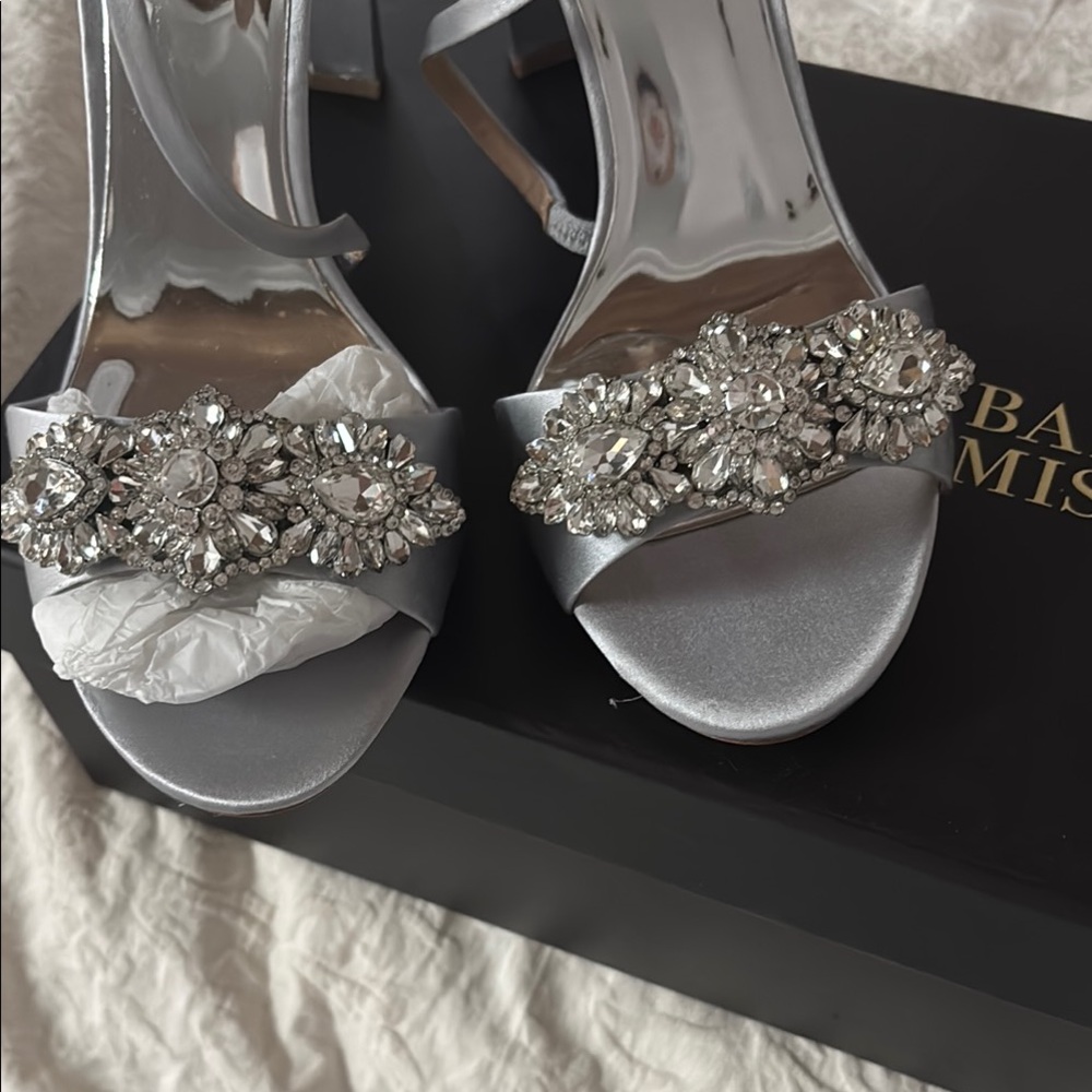 Badgley Mischka Silver Crystal Embellished Heels